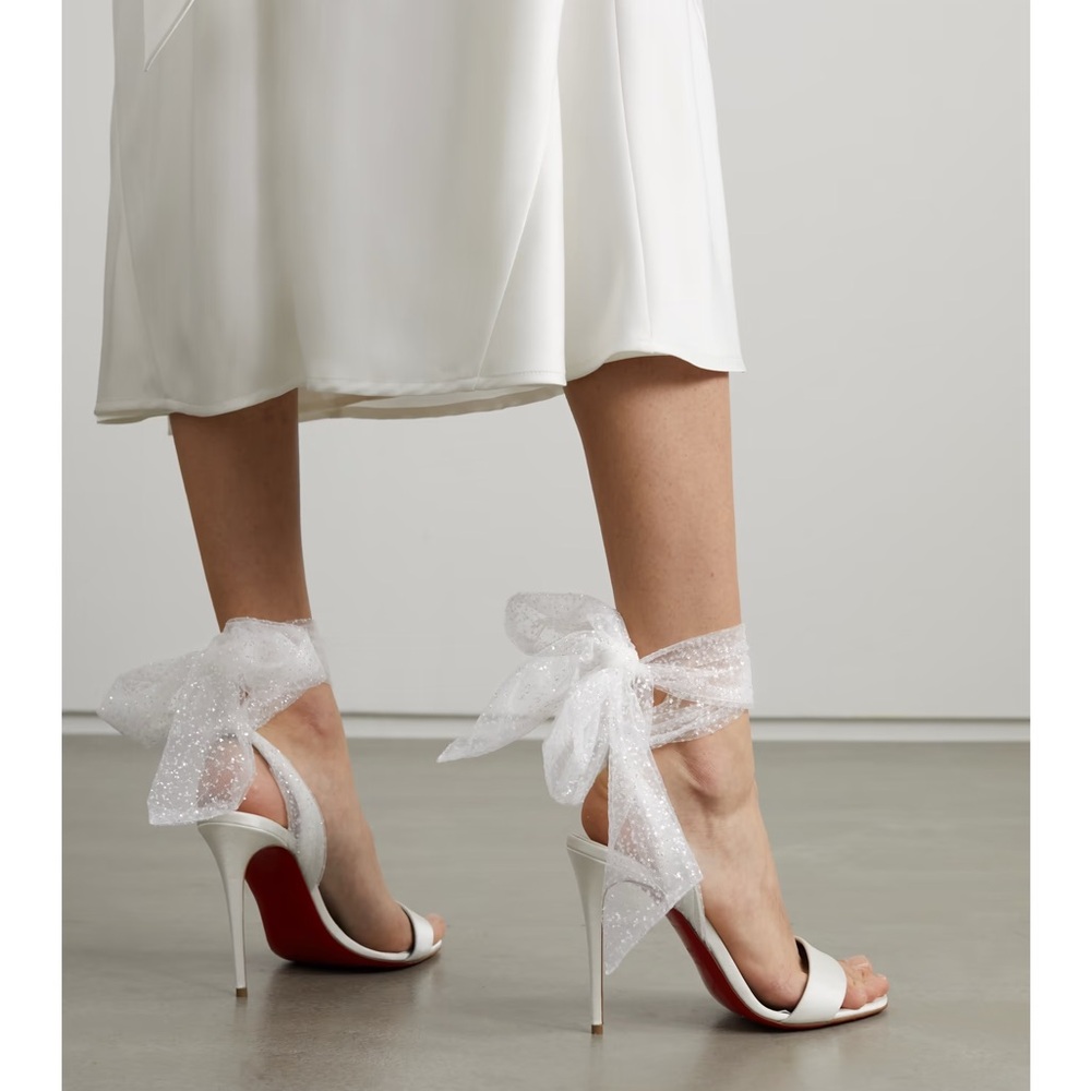 Christian Louboutin Crepe Satin Tulle Sandale Du Desert 100 Ankle Wrap Sandals